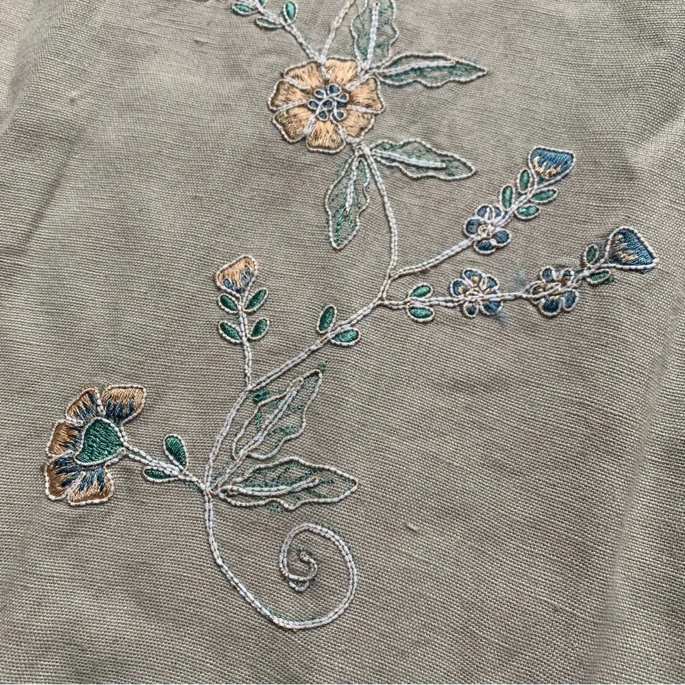 Vintage Beige Embroidered Button-Up Blouse